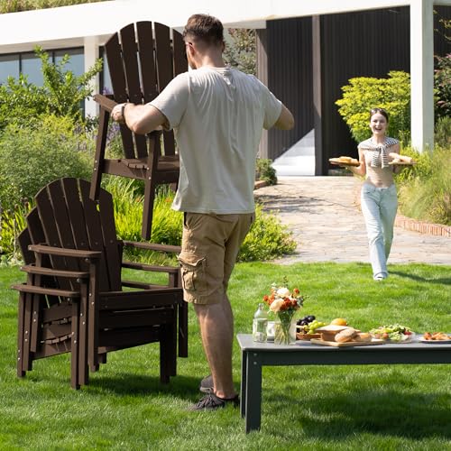 nevilywood Compact Stackable Adirondack Chairs Set of 4, 26.3" Wide HDPE Outdoor Patio Chairs - Durable, Space-Saving Design for Porch, Lawn or Garden, Coffee