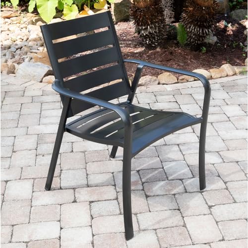 Hanover Cortino 5-Piece All-Weather Outdoor Commercial Grade Aluminum Dining Set, 4 Slat Back Chairs and 38" Slat Table