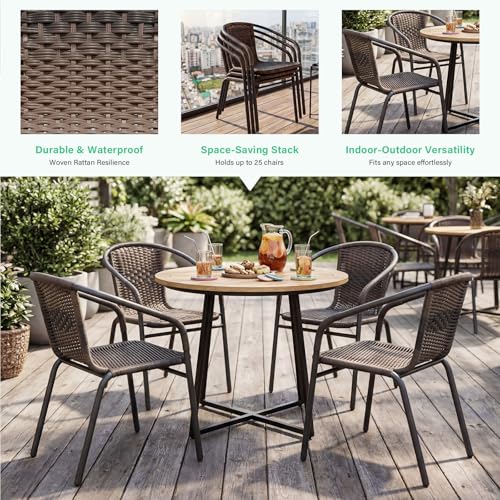 JEAREY Outdoor Patio Rattan Dining Chairs Set of 4, All Weather Stackable Dining Chairs for Lawn, Restaurant, Garden, Brown