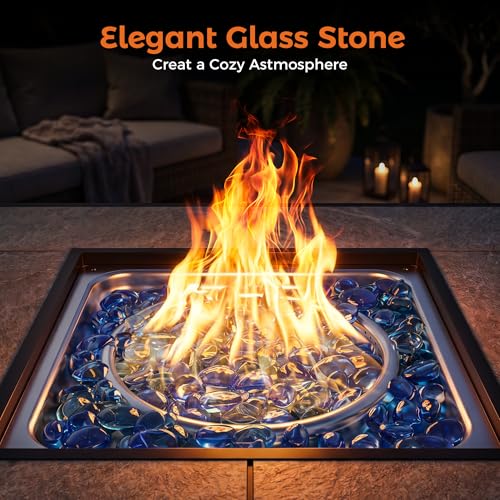 BALI OUTDOORS Propane Gas Fire Pit Table 32 inch 50,000 BTU Square Gas Firepits for Outside, Brown