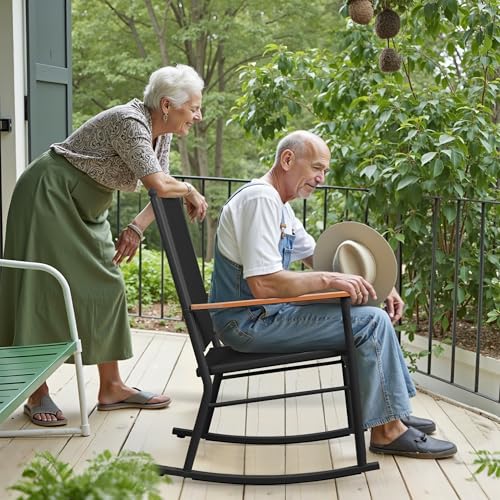 Shintenchi Outdoor Rocking Chairs Set of 2,Upgraded High Back Patio Rocking Chair Set,Breathable Textilene Fabric Outdoor Rocking Chair for Porch,Patio,Garden,Balcony,Black