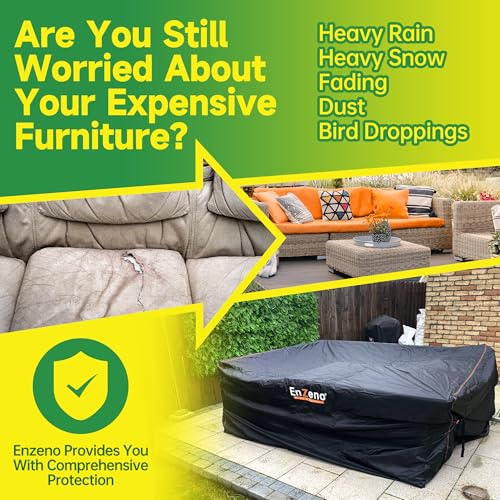 Enzeno Patio Furniture Set Cover,Outdoor Sectional Sofa Couch Set Covers Waterproof,Garden Dining Table Chair Set Cover Outside Rectangular Heavy Duty Weatherproof 110" L x 82" W x 28" H Black