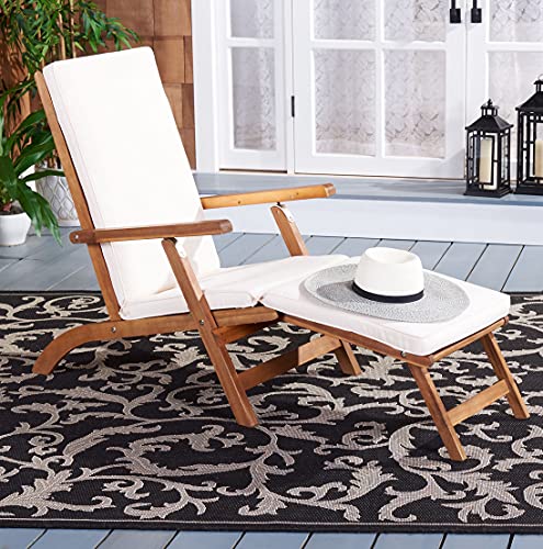SAFAVIEH Outdoor - Palmdale Chaise Lounge Chair - Brown & Beige - Solid Wood with Cushion - Deck-Chair Design - Ideal for Patio, Poolside, Backyard, 21.9"W x 56.3"D x 36"H (PAT7015C)