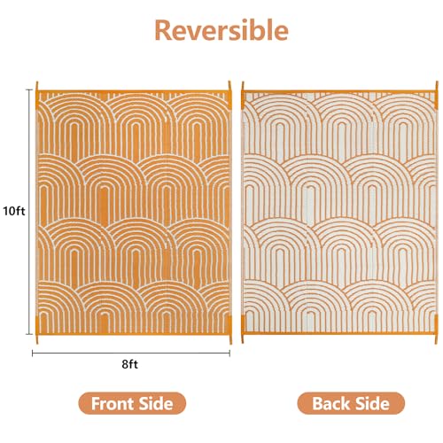 Anidaroel Rainbow Patio Rugs Outdoor 8’X10’ Waterproof, Reversible Camping Rug for Outside RV, Portable Plastic Straw Outdoor Area Rug for Backyard, Garden, Pool Deck (Orange, 8‘X10')