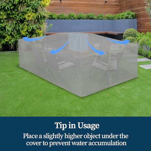 Easy-Going Rectangle Patio Furniture Cover Waterproof Outdoor Dining Table and Chair Cover Anti-UV Outside Sectional Sofa Set Covers (110"L x 84"W x 28"H, Grey)
