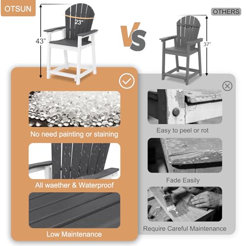 OTSUN Tall Modern Adirondack Chair, All Weather HDPE Bar Height Adirondack Stools Two-Tone Widened Durable Design for Porch Patio Yard Lawn Fire Pit Bistro Basement Indoors & Outdoors
