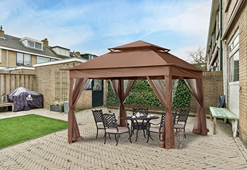 MASTERCANOPY Patio Gazebo Outdoor Pop Up Gazebo with Mesh Walls (11x11,Brown)