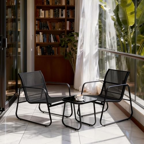 DUMOS 3 Piece Patio Furniture Set，Outdoor Patio Furniture Set with Table and Chairs, Patio Sectional Bistro Sets for Lawn, Garden, Balcony, Poolside Blake