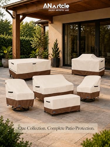 ANartcle Outdoor Swivel Lounge Chair Cover 2 Pack,600D Waterproof Heavy Duty Patio Chair Covers(30 W x 34 D x 38.5 H inches),Patio Swivel Chair Covers for Outdoor Furniture,Beige&brown.