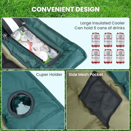 NAIZEA Folding Rocking Camping Chair, Portable Outdoor Rocker with Cooler Bag - 400lbs Capacity, 600D Oxford Fabric, Easy Fold Padded Rocker Chair for Patio, Lawn, Camping, Backyard, Beach