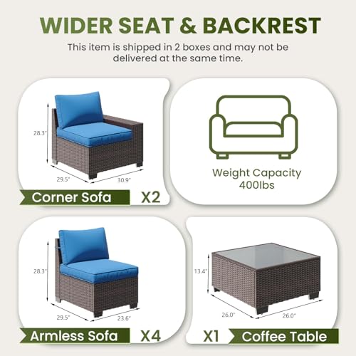 OUGMMGOU 7 Pieces Outdoor Patio Furniture Set, Outdoor Sectional Furniture Set, All-Weather PE Rattan Wicker Sofa with Cushions for Balcony, Deck, Garden