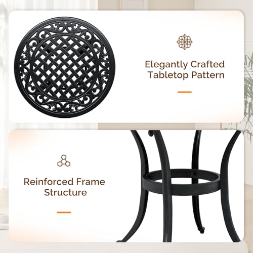 VINGLI 24” Cast Aluminum Outdoor Side Table, All Weather Round Patio Side Table End Table for Porch Backyard Balcony Outside (Black)