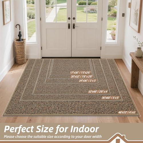 BEQHAUSE Dirt Trapper Door Mat 24" x 36", Non-Slip Washable Doormats Entrance Mat, Dirt Resistant and Absorbent Welcome Mat, Low Profile Floor Mats for Front Back Door and Entryway, Beige
