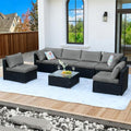 ZJEYEJZ 7 Pieces Black Patio Furniture Set - All-Weather Outdoor Sectional Wicker Conversation Sofa, Rattan Patio Seating Sofa Set with Grey Cushions and Glass Table for Porch Poolside, Spring 2026