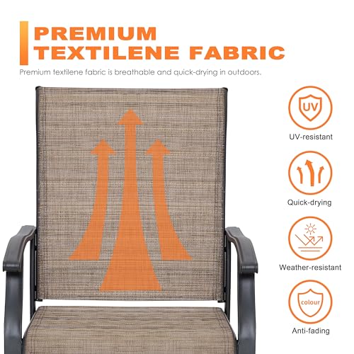 NUU GARDEN 4 Piece Outdoor Patio Dining Chairs, Textilene Dining Chairs with High Back, Patio Furniture Chairs with Armrest, Iron Frame for Lawn Garden Backyard Deck, Black and Brown