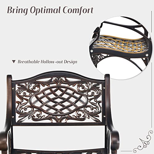 Tangkula 2 Pieces Outdoor Dining Chairs, All-Weather Cast Aluminum Chairs with Armrests and Curved Seats, Patio Arm Chairs for Garden, Poolside, Backyard
