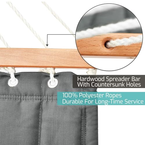 CHULIM Double Quilted Fabric Hammock with Hardwood Spreader Bars and Pillow 450 LBS Capacity 2 Person Large Hammock for Outdoor Patio Backyard Poolside - Dark Grey