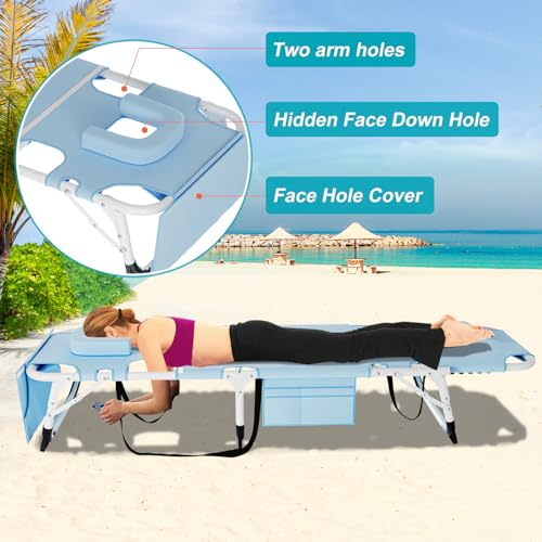 ABORON Heavy Duty Tanning Chair, Outdoor 5-Position Folding Chaise Lounge Chair with Pad, Portable Beach Lounge Chair for Outdoor Sunbathing Patio Pool Lawn Deck Poolside