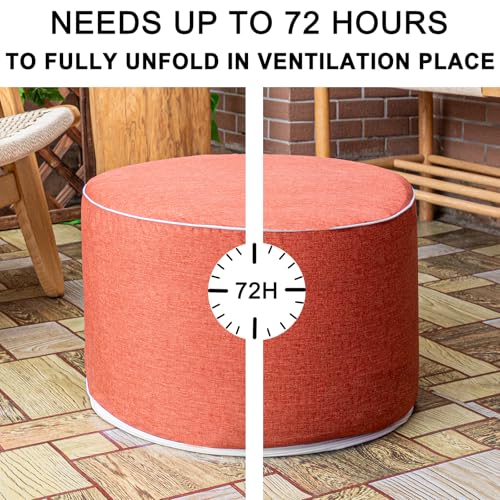 Outdoor Ottomans for Patio Pouf Waterproof Fade-Resistant Ottoman Foot Rest for Outdoor - Ottoman Chair Filled with High-Density All-in-One Foam, 20"D x 14"H Inches (Burnt Orange, Round)