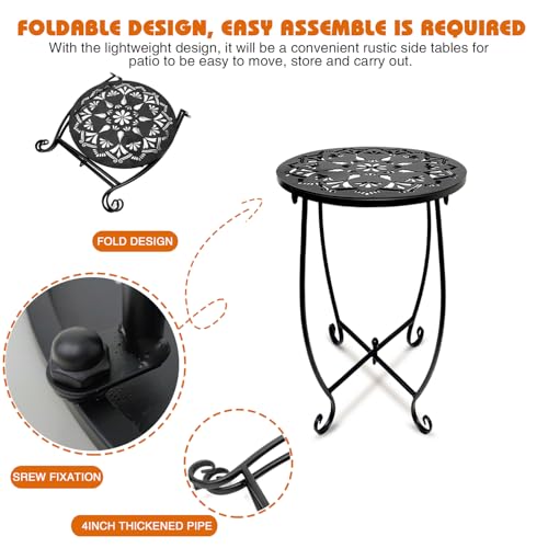Fashion&cool Outdoor Side Tables, Weather Resistant Metal Patio Side Table, Small Round Outdoor End Table Side Table for Patio Yard Porch Balcony Garden Bedside, Plant Stand for Indoor Outdoor