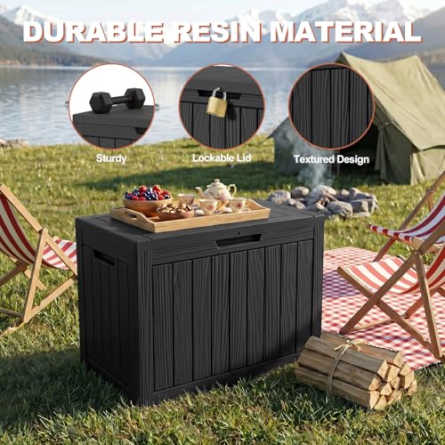 EFU Outdoor Storage Box 55 Gallon Deck Box (Indoor & Outdoor) Lockable UV Resistance Waterproof Resin Storage Bin Storage Box for Outdoor,Patio Storage(Black)