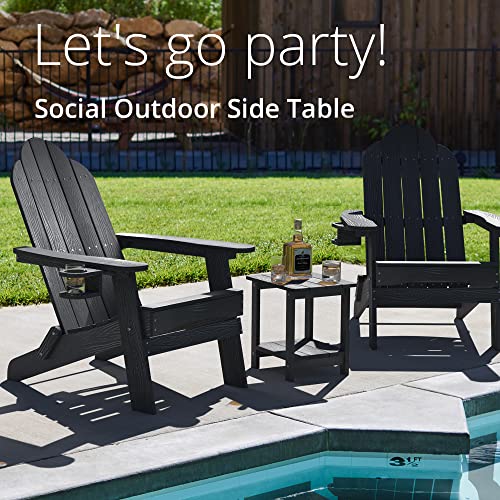 LUE BONA Adirondack Outdoor Side Table, 2-Tier Black HDPS Patio End Table Weather Resistant, Morden Side Table for Patio, Pool, Porch