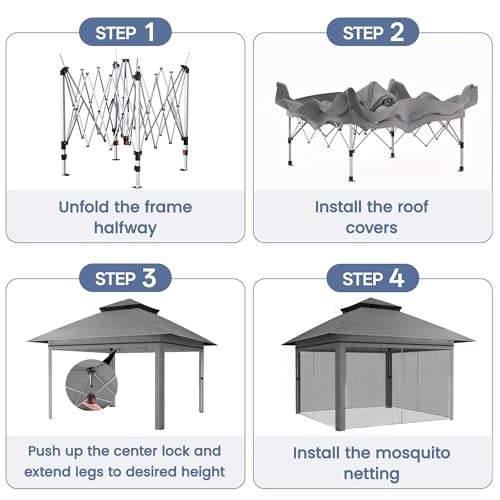 Driftalia 13x13 Pop Up Gazebo, Instant Outdoor Gazebo with Mosquito Netting, Vented Roof and Carry Bag for Patio, Garden & Backyard - Dark Gray