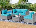 Shintenchi 5 Pieces Outdoor Patio Furniture Sets, Patio Sectional Sofa Couch, Gray PE Wicker Furniture Modular Patio Conversation Sets Patio Sofa with Washable Cushions & Table（Blue）