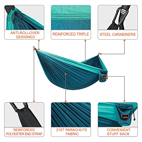 AnorTrek Camping Hammock, Super Lightweight Portable Parachute Hammock with Two Tree Straps Single or Double Nylon Travel Tree Hammocks for Camping Backpacking Hiking Blue&Dark Blue
