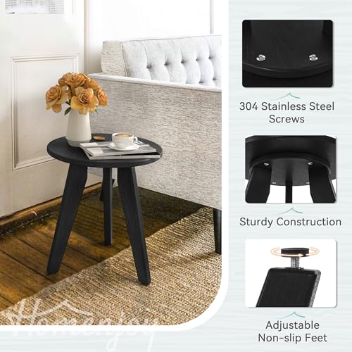 Homenjoy HDPS Outdoor Side Table, Small Round Side Table Weather-Resistant, Outdoor Side Tables for Patio, Porch, Deck, End Table for Plant Stand, Living Room, Bedroom, Black