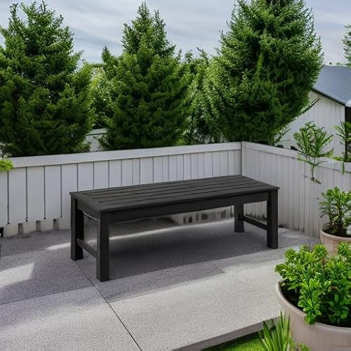 Psilvam 47" Outdoor Bench Weatherproof, All Weather Polylumber 2-Person Backless Bench,Garden Bench with 700Lbs Weight Capacity, Patio Bench for Porch,Garden and Park (Black)