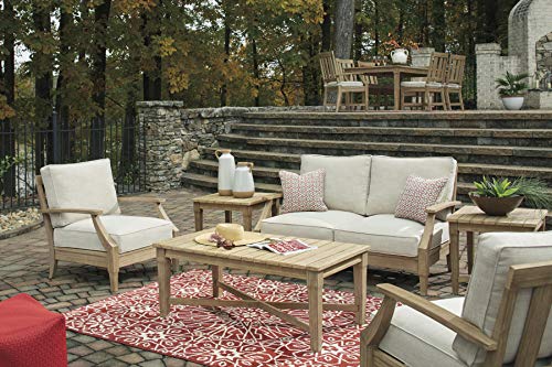 Signature Design by Ashley Clare View Outdoor Lounge Chair, All-weather Foam Cushion, Protective Finish, Eucalyptus Wood , 30" W x 35" D x 32" H, Beige