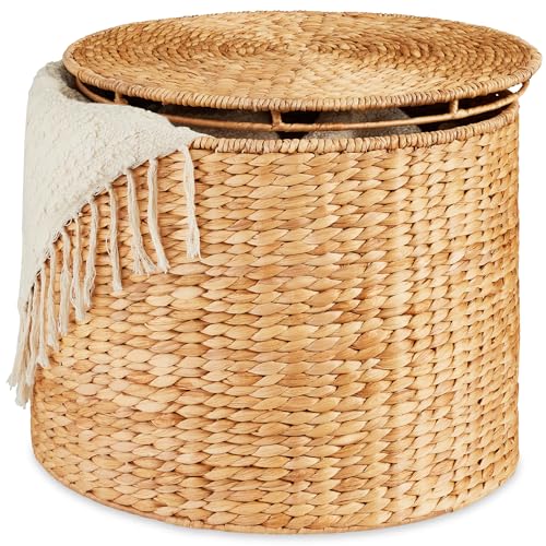 Best Choice Products Large Round Storage Ottoman W/Lid, Handwoven Water Hyacinth Footstool, Accent Stool, Side Table