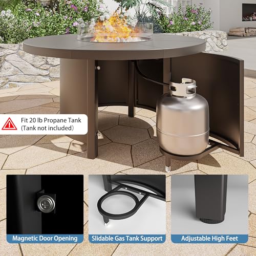 RTDTD 48" Round Propane Fire Pit Table,55000 BTU Round Firepit,Outdoor Fire Pit with Fire Glass,Lid,Waterproof Cover and Blue Glass Stone for Backyard,Garden,Patio