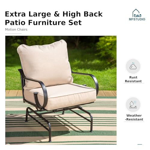 MFSTUDIO 5 Seats Large Metal Patio Conversation Sets, 4 Pieces Outdoor Patio Furniture Sofa with 2 Motion Chairs, 1 3-seat Sofa and Table for Outside Balcony Backyard Poolside