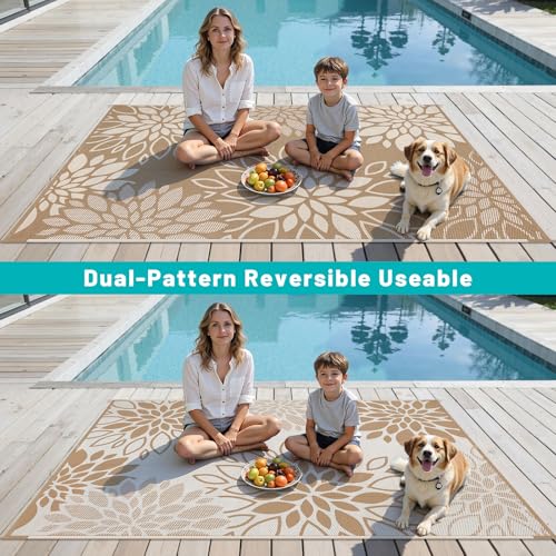 HEBE Waterproof Outdoor Rug 6x9 for Patios, Floral Reversible Plastic Straw Rug Patio Mat, Indoor Outdoor Carpet RV Mat Camping Rug for Deck, Camper, Porch, Balcony, Backyard, Picnic