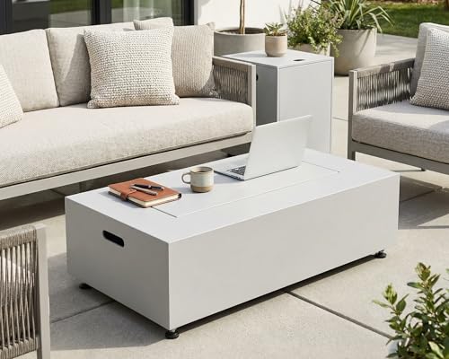 NICESOUL 42" Outdoor Propane Fire Pit Table, 50,000 BTU Rectangle Natural Gas Firepit with Tank Table, No Assembly Low Profile Fire Table for Outside Patio & Backyard, CSA Certified, Grayish White