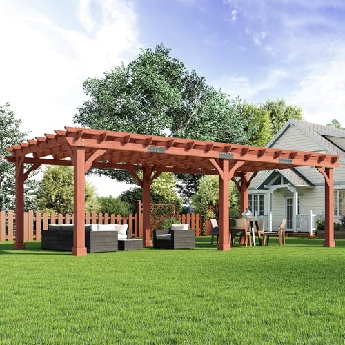 AMERLIFE 12x24 FT Outdoor Wooden Pergola, Large Wood Pergola for Backyard & Patio, Solid Cedar Wood Gazebo Structure with Flip Roof Design for Garden, Poolside & Outdoor Entertaining