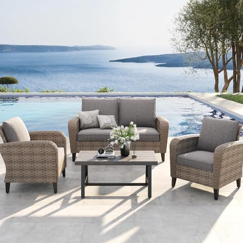 Grand patio Outdoor Loveseat Chair, Wicker Sectional Patio Sofa with Comfy Cushions