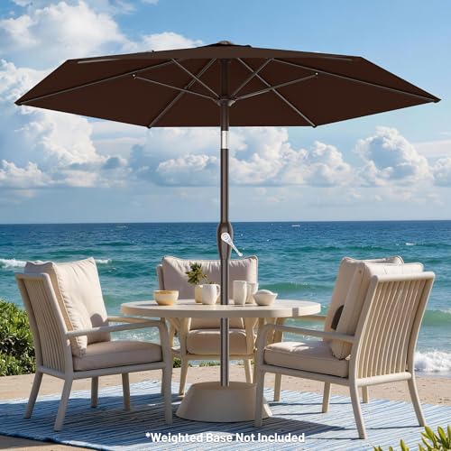 AreShark 7.5FT Patio Umbrella Table Market Umbrella w/Tilt and Crank, Heavy-Duty Outdoor Umbrellas for Pool, Deck, Garden and Backyard, Brown
