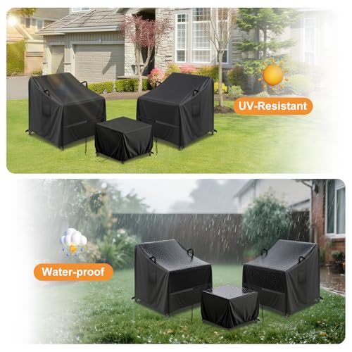 Hiticover Covers for Devoko/Greesum 3 Pieces Patio Furniture Sets Rattan Wicker Chairs with Table,Waterproof Patio 3 Piece Bistro Set Cover, Outdoor Cover for Small Table and Chairs Set of 2
