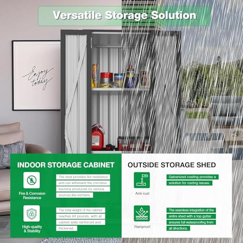 AECOJOY Outdoor Storage Cabinet Waterproof, Vertical Tall Outdoor Storage Cabinet with Shelves, Garden Sheds & Outdoor Storage Clearance Cabinet Weatherproof for Outside or Indoor in Dark Grey