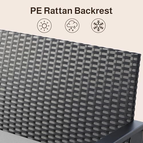 Ahomly 4 Piece Outdoor Patio Furniture Set, Wicker Patio Furniture with Glass Coffee Table, Rocking Wicker Bistro Set, for Backyard, Poolside, Porch (Grey)