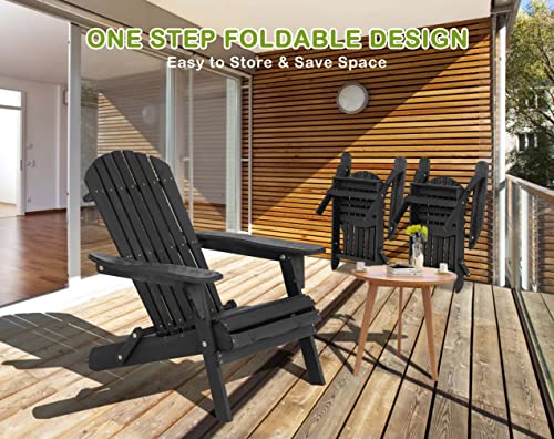 BORGEBY Foldable Adirondack Chair, All-Weather Adirondack Chairs Lawn Chairs Outdoor Patio Chairs with Wide Armrest, Solid Wood Outdoor Chairs Set Fire Pit Chairs Front Porch Chairs, 350 Lbs, Black