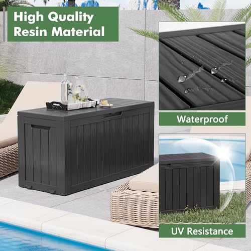 NBYSGO Outdoor Storage Box, Resin Deck Boxes Indoor and outdoor, Waterproof Storage Box Lockable Lid (Black, 85 Gallon)