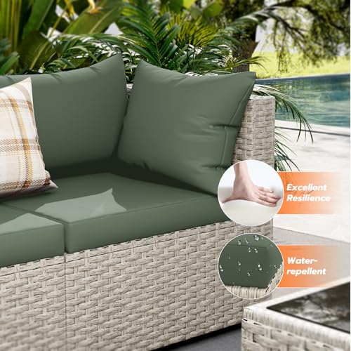 UDPATIO Outdoor Patio Furniture Set, 7-Piece PE Wicker Sectional Sofa with Tea Table, Outdoor Conversation Set for Patio, Garden, Backyard Green