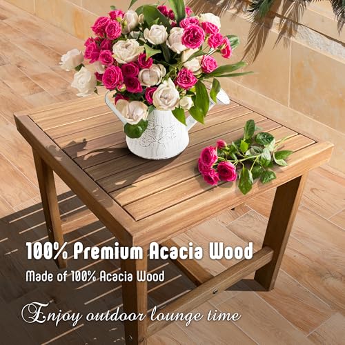 Werph 3 Piece Outdoor Patio Furniture Set, Wooden Conversation Patio Set with Padded Cushion Chairs and Coffee Table, Acacia Wood Lounge Conversation Set for Porch Balcony Deck Backyard