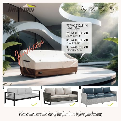 JinHrtoyi 3-Seater Outdoor Couch Cover, 76Wx32Dx31H inches Outdoor Furniture Covers Waterproof,100% Waterproof Heavy Duty Patio Furniture Covers,Beige&Brown Modern Style Outdoor Sofa Cover