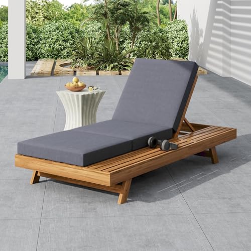 Christopher Knight Home Kayes Acacia Wood Chaise Lounge with 4'' Triple Folds Cushion, Outdoor 79'' Patio Recliner Chair with 4-Position Adjustable Backrest, Sun Lounger for Backyard, Teak+Dark Gray