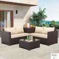 Valita Wicker Patio Furniture Set 4 Pieces Outdoor Sectional Conversation Sofa Set with Storage Box and Glass Table with Cushions and Furniture Covers, Khaki